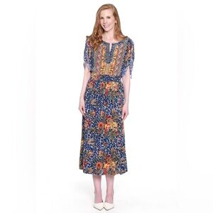 JOHN MARK Bohemian Multicolor Patchwork Embroidered Maxi Dress Scoop Neck Medium